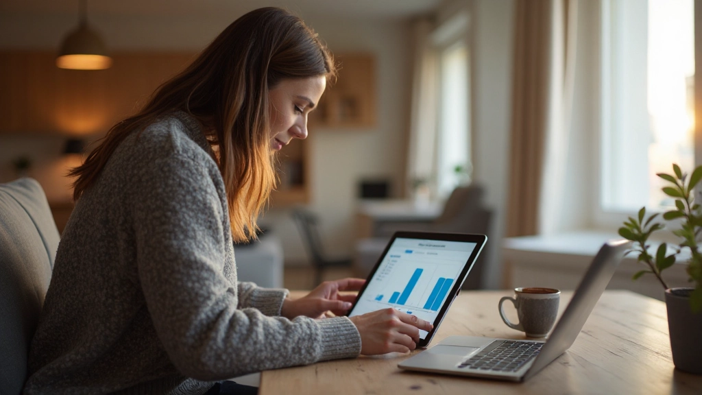 Семейная финансовая панель отслеживания с графиками и категориями расходов на планшете