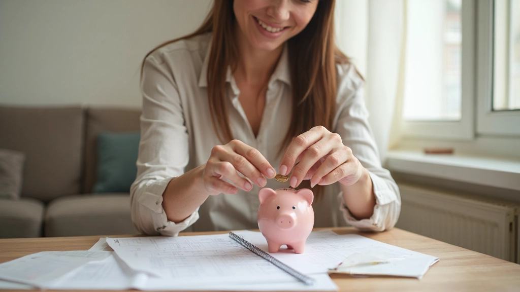 Family savings piggy bank with coins and financial planning chart on background