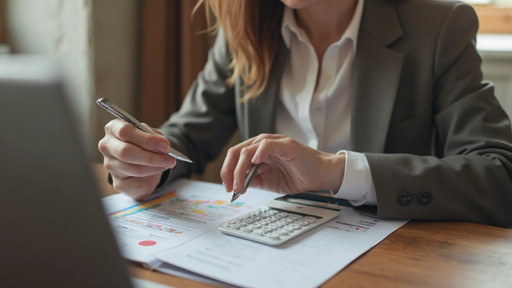 Professional workspace with budget planning documents and calculator on desk
