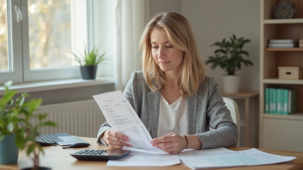 Household bills and utility statements organized with budgeting calculator